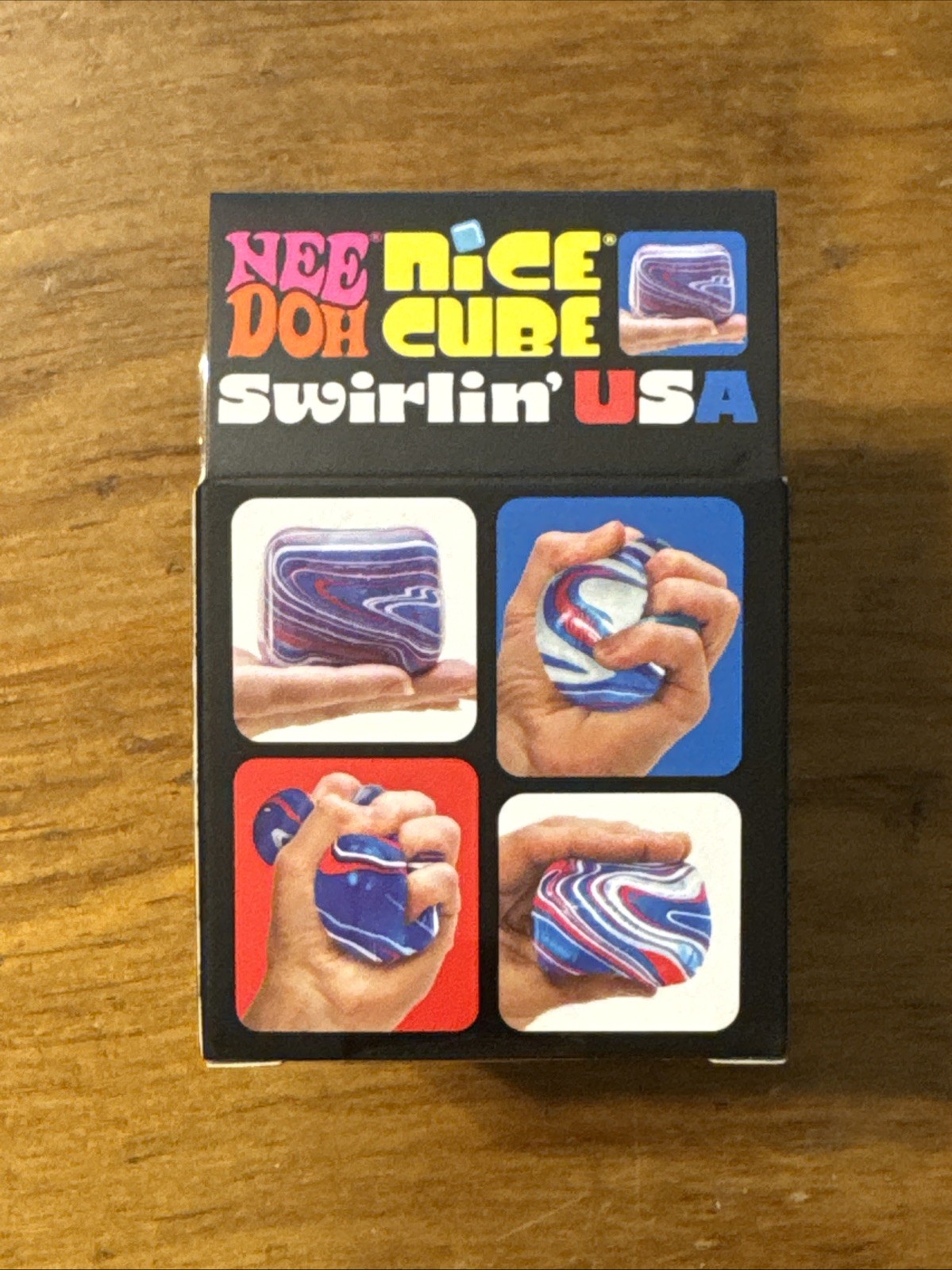 Authentic NeeDoh Nice Cube Swirlin USA Blue Red White Swirl