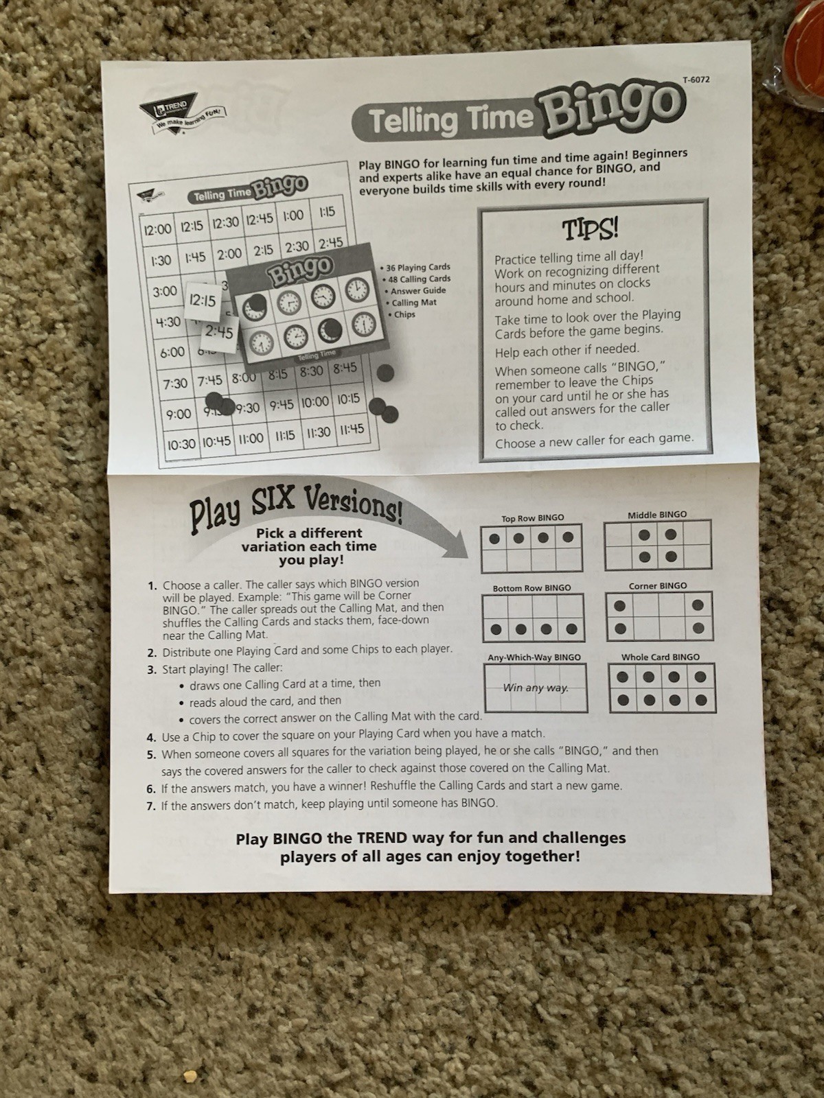 Classroom Bingo Games-Telling Time & Money-Ages 5 & Up-Up to 36 players VGC
