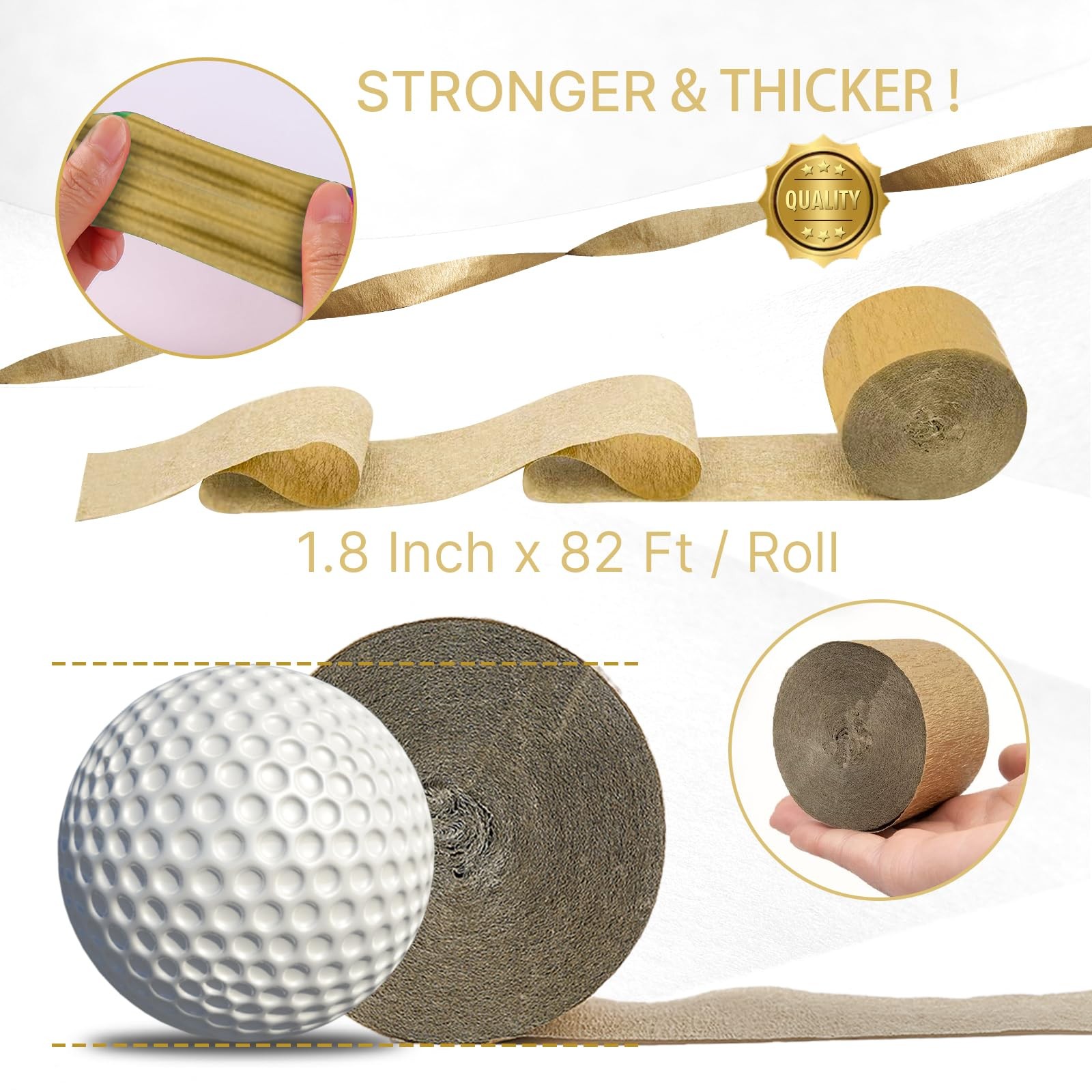 Gold Crepe Paper Streamers 4 Rolls 328ft Party Decoration for Wedding Birthday