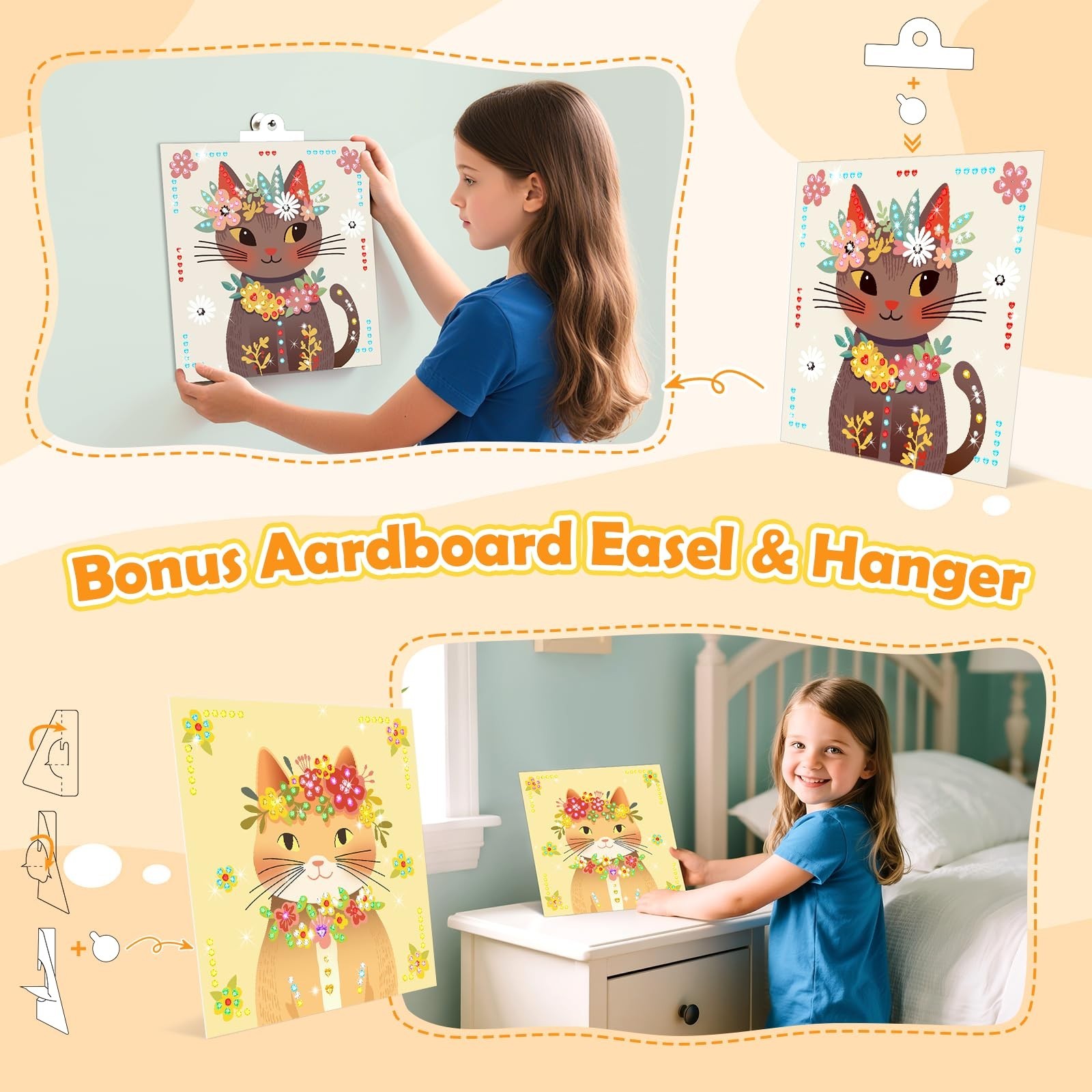 Gem Art Sticker Kit, Arts and Crafts for Kids Age 4-12, 8 Cat Themes Diamond …