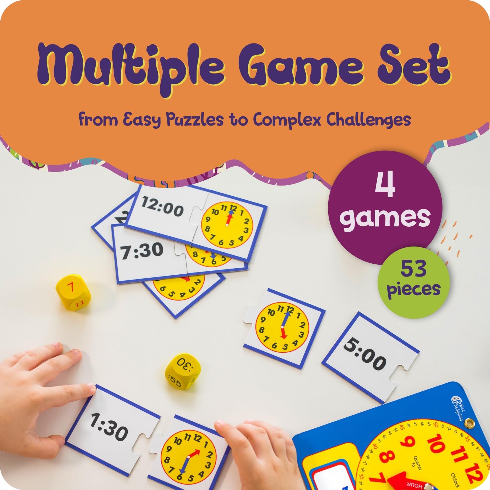 WISE HEDGEHOG Kids Learning Time Activity Game Set, 53 Piece Set, 5+