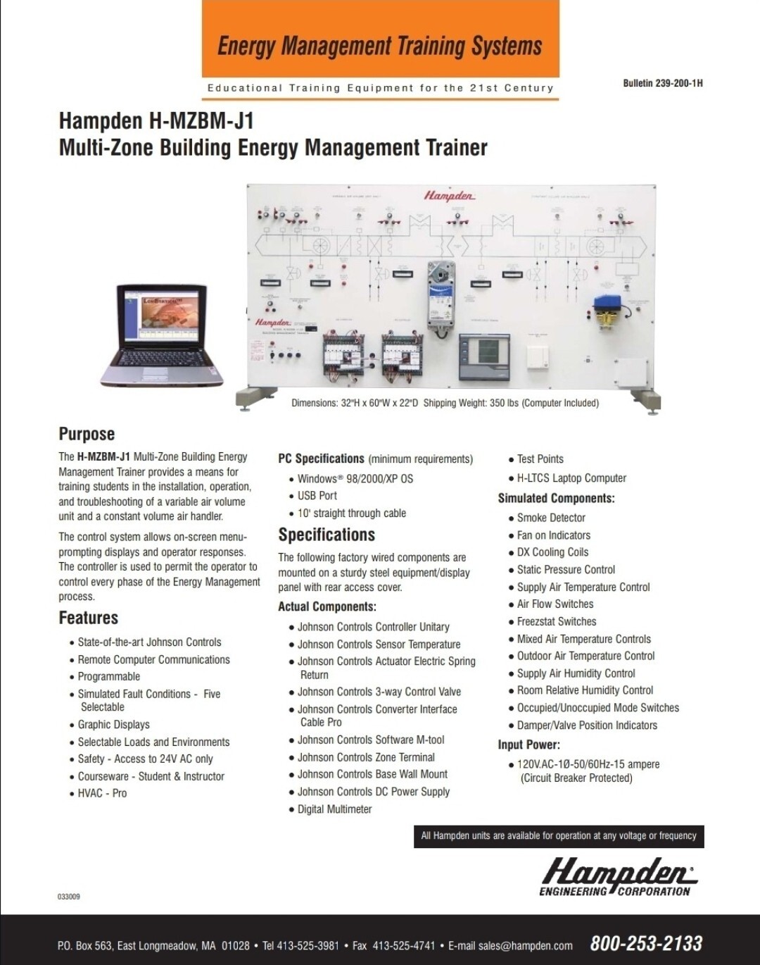 Hampden H-MZBM-J1 Multi Zone Building Energy Management Trainer Educational Unit