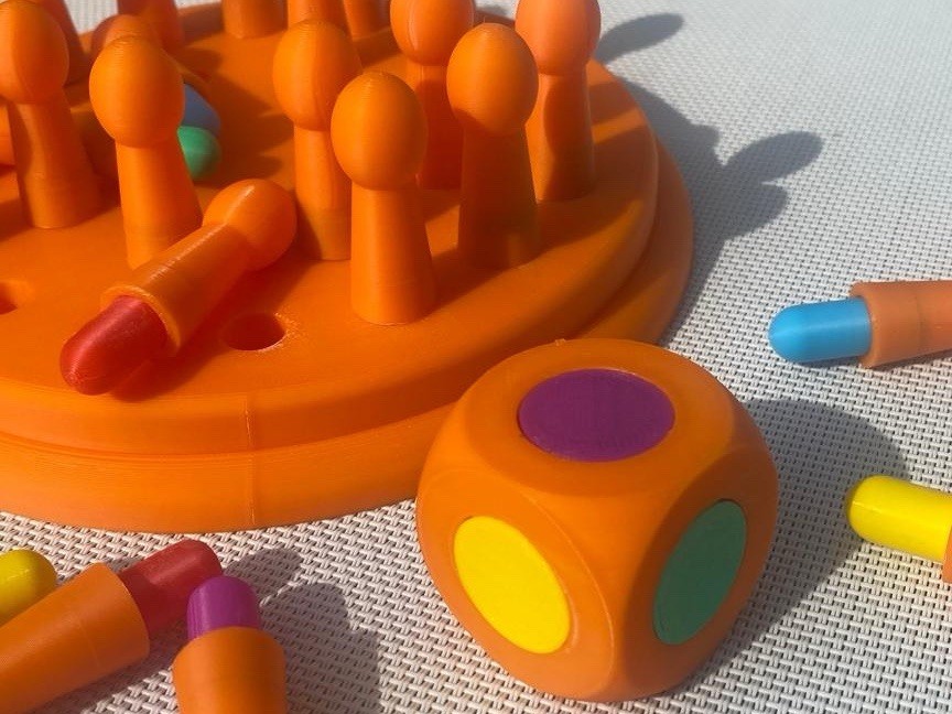 Orange Multicolor Plastic Peg Board Educational Color Matching Set w/ Dice