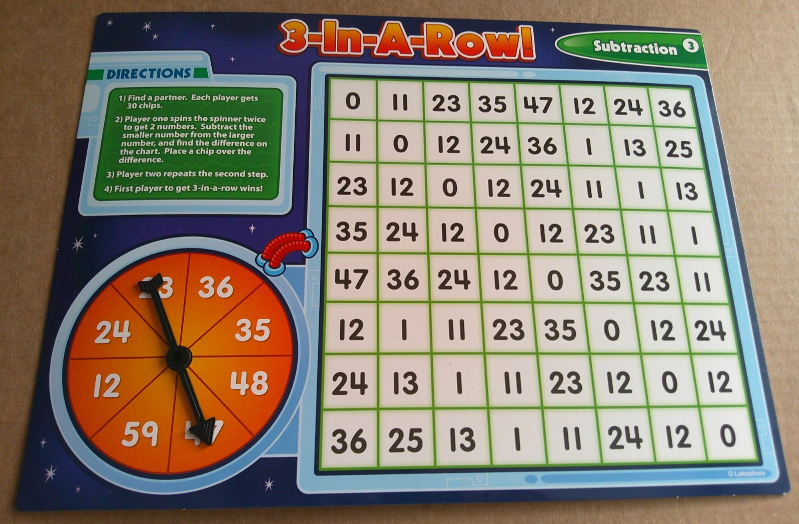 Lakeshore Learning – 3-in-A-Row! Multilevel Math Game – Subtraction # FF547