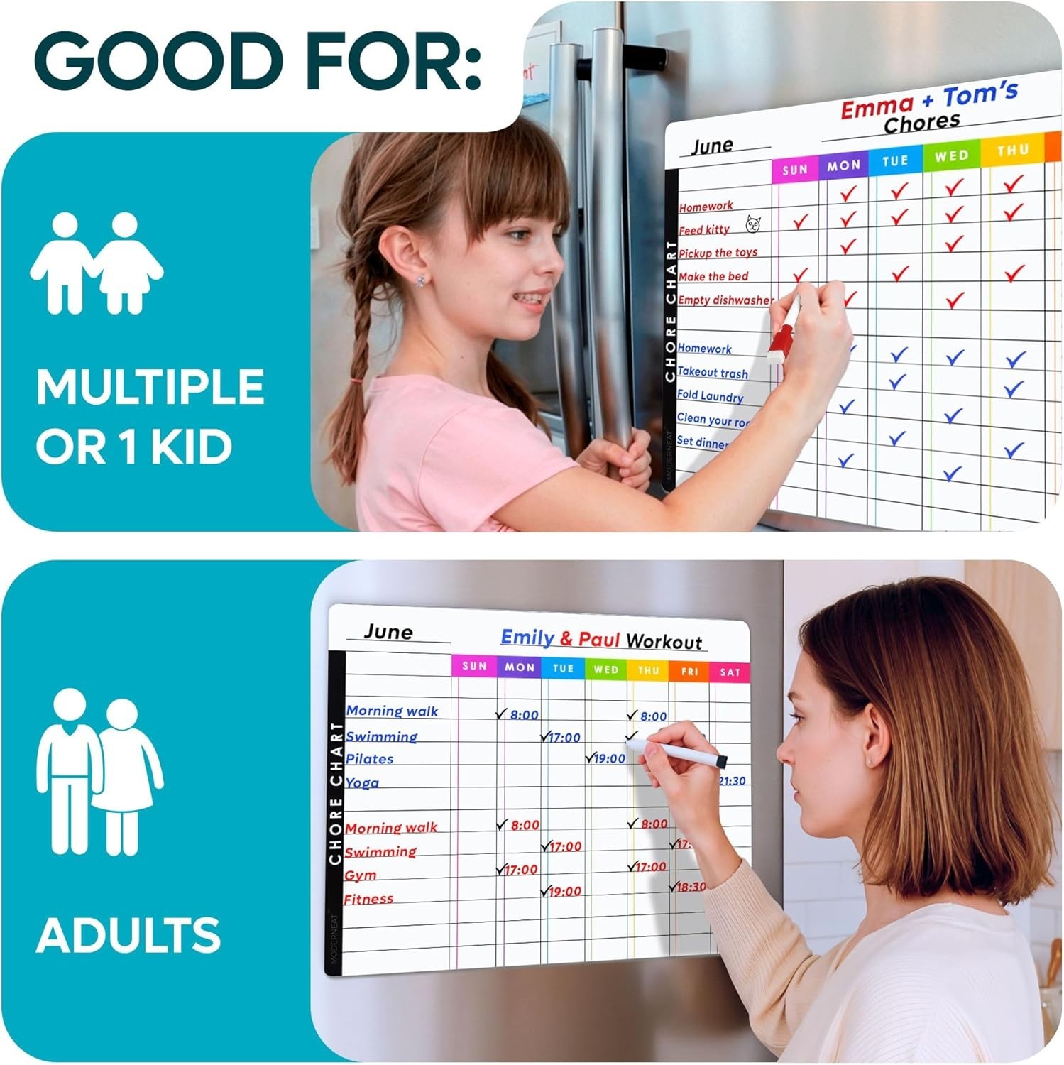 All-in-One Magnetic Chore & Meal Planner Charts – Multi-User Dry Erase Set