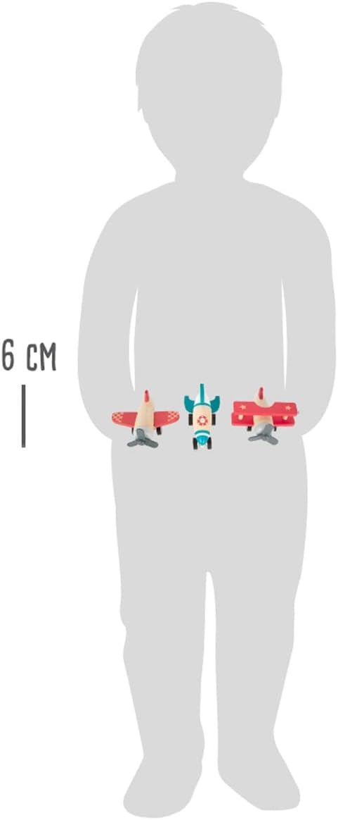 small foot 11884 Pull-Back Planes and Rockets Set, with three aircraft, made of