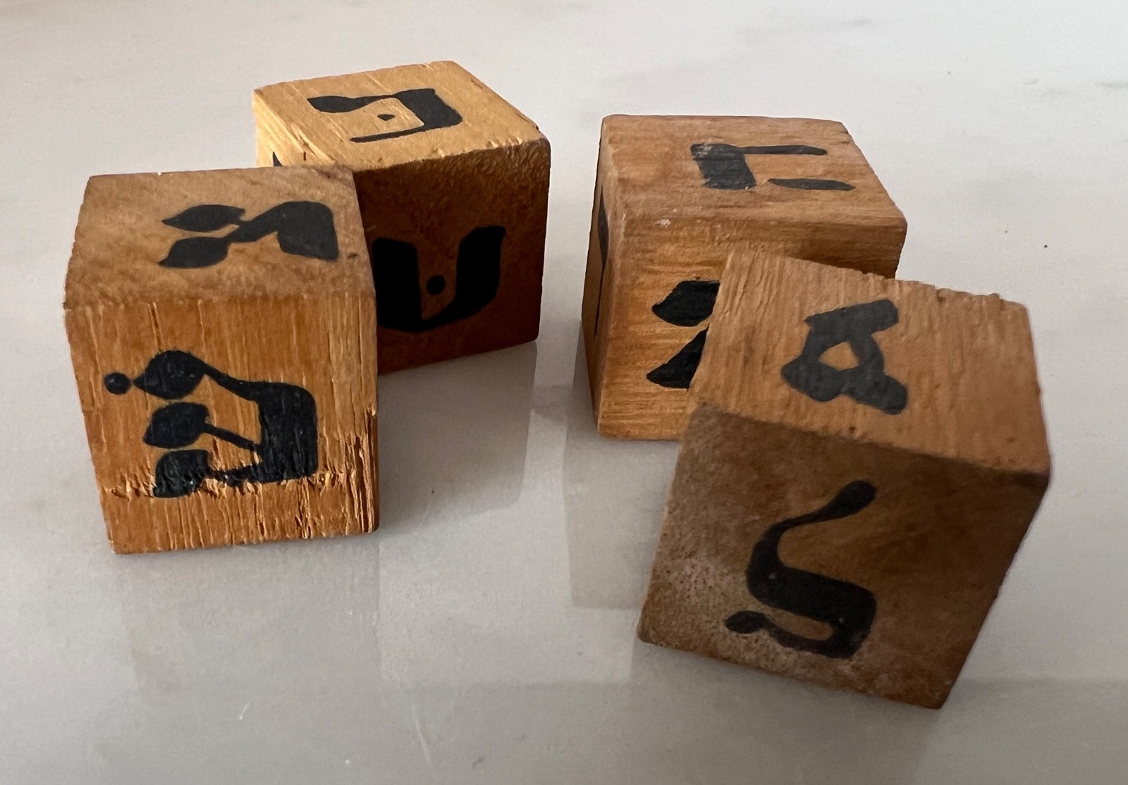 Four Vintage Hebrew Alef-Bet Wooden Blocks – for educational, game or craft use