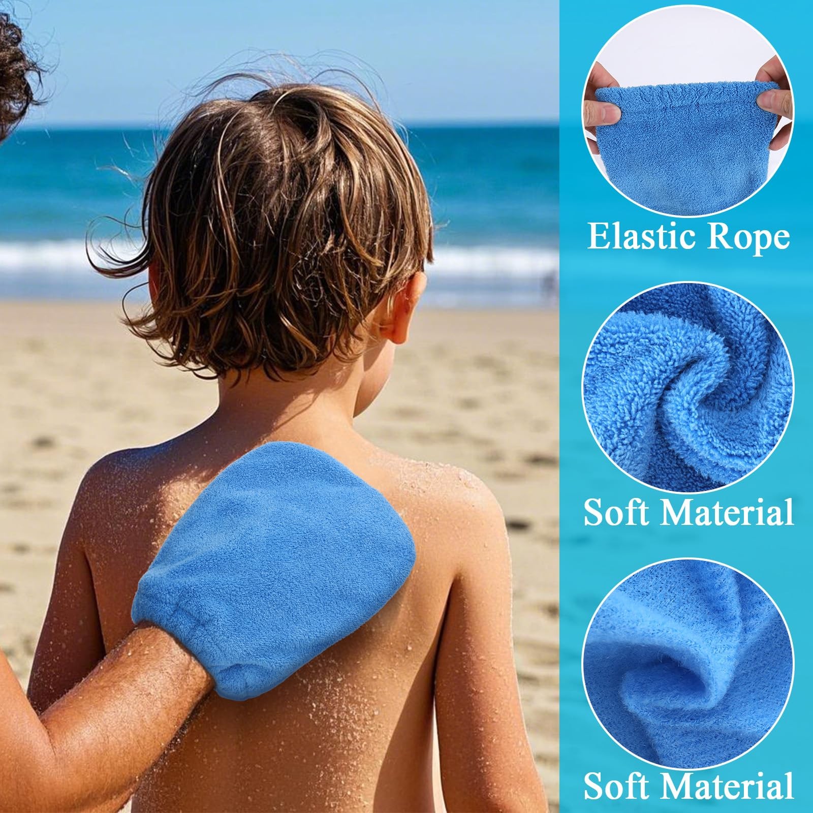 Vodolo 2 in 1 Sand Remover for Beach,2Pcs Wipe Off Mitts 2PCS, Blue