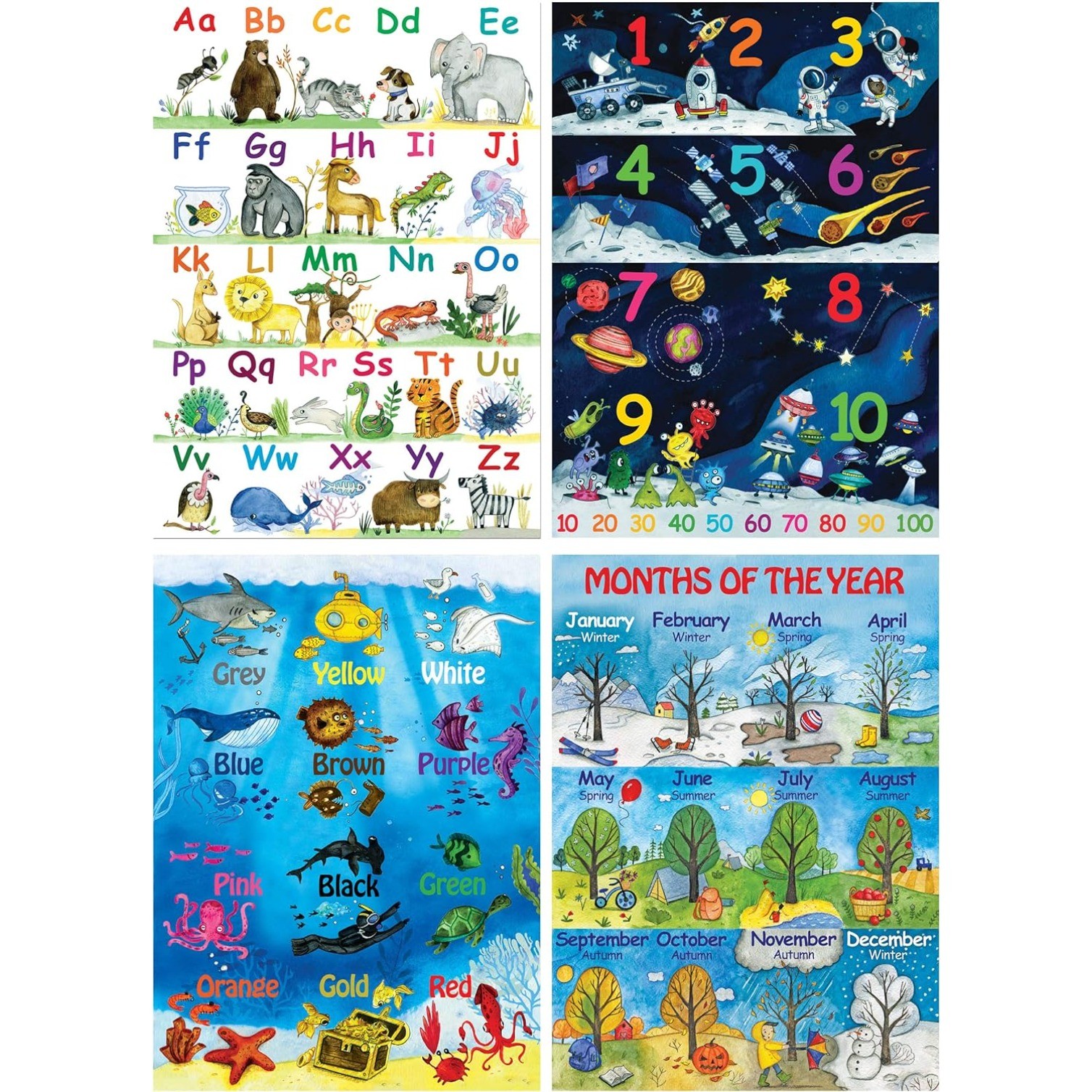 12 Kids Educational Posters 13×18 for Preschoolers & Toddlers for Homeschool
