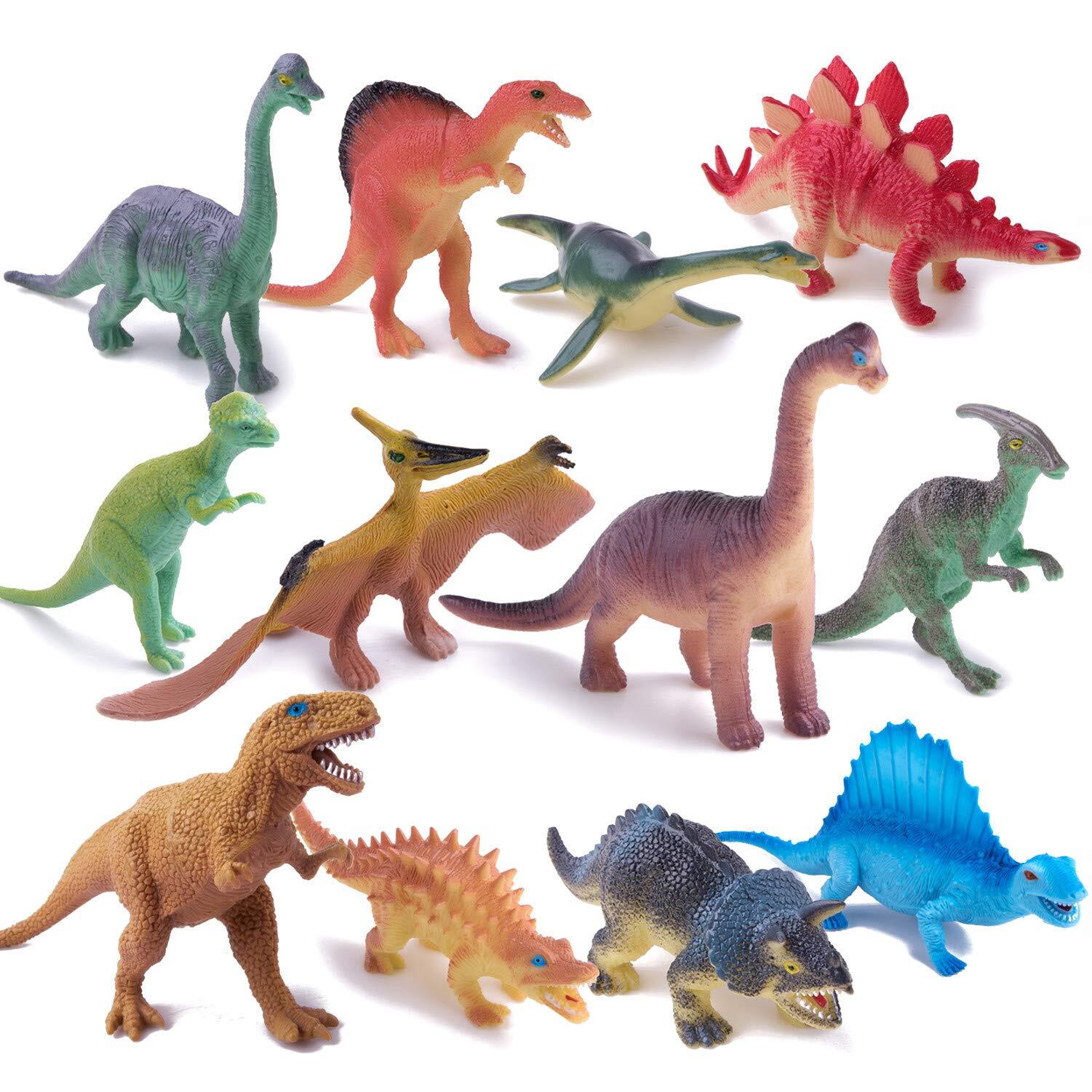 12x Juguetes de figuras de dinosaurios para niños pequeños, 5-7 pulgadas
