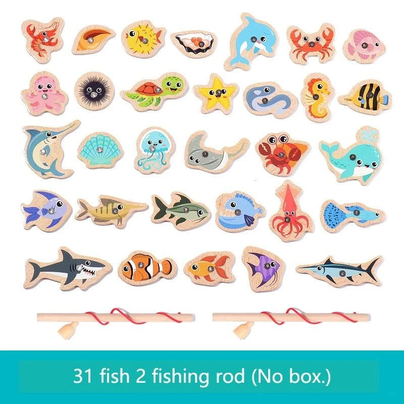 Wooden Montessori Magnetic Fishing Game Early Educational Toy Parent Child Play