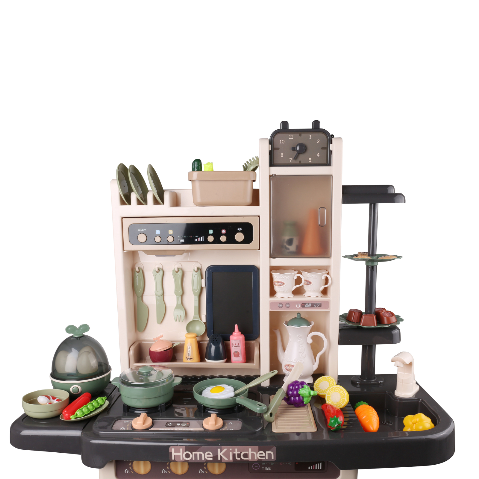 Interactive Kids Kitchen PlaySet with Steam, Light, Music & 65 Pcs Accessories