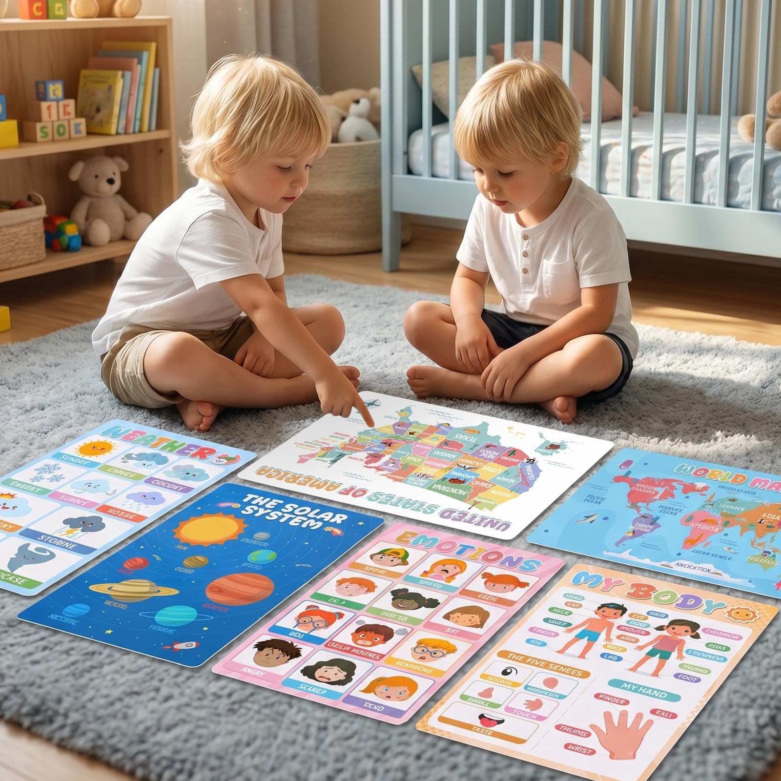 Gorsbark 18 Educational Posters for Toddlers 1-3, Laminated Learning Posters wit