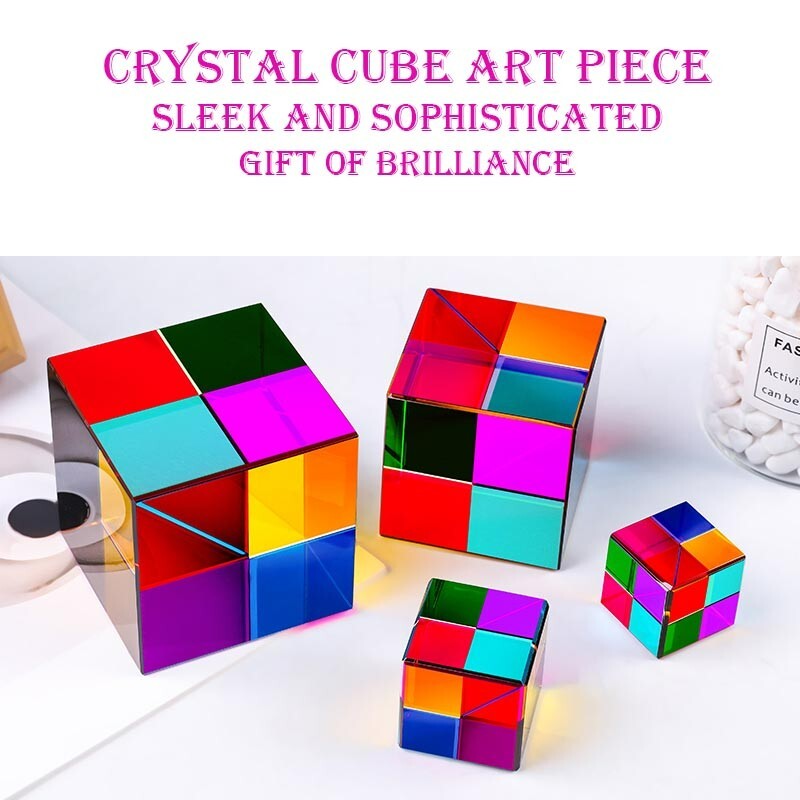 Rainbow Crystal Cubes Figurines Gifts Cube Glass Color Cube Prism for Home Decor