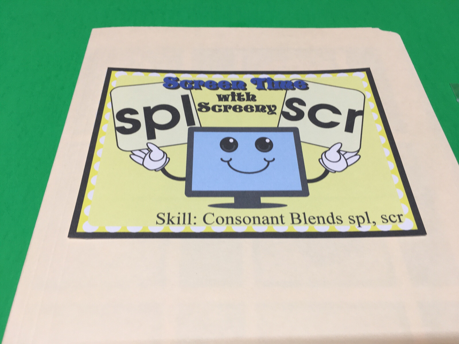 Screen Time – Phonics Spl / Scr – DIY File Folder game – Printed / Uncut