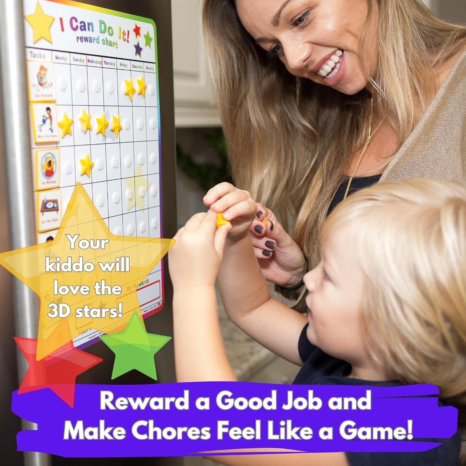 11×15.5-Inch Star Theme Reward Chart for Children, Encourages Independence