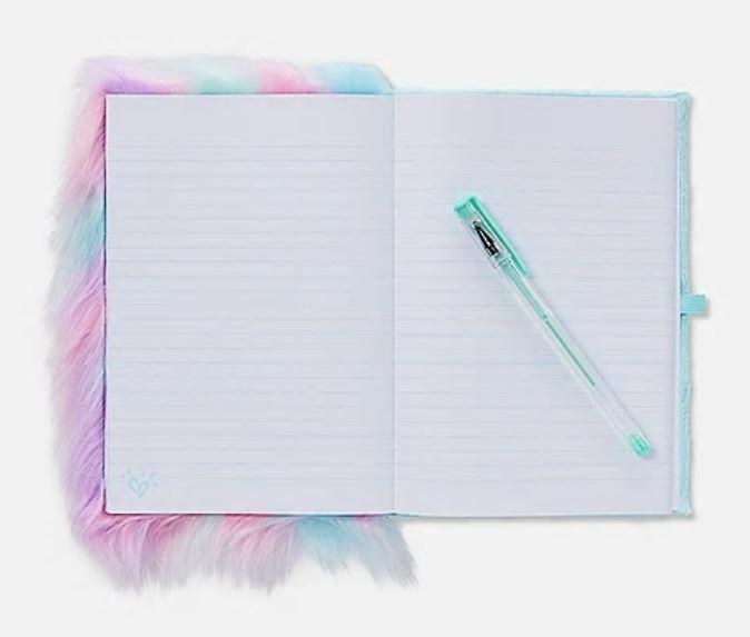 Justice Girl Faux Fur Fluffy Flip Sequins Diary Journal Writing Notebook Initial