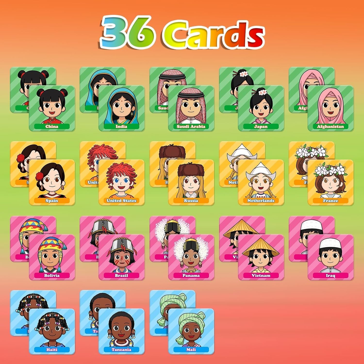 Aizweb Match Game, Memory, Children Around the World Countries 36 Pcs