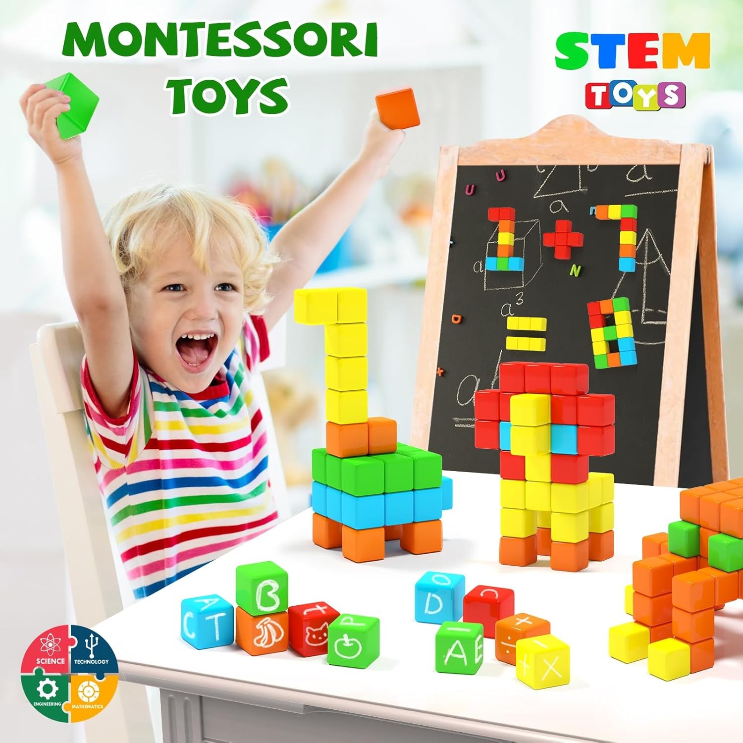 40pcs Magnetic Blocks -Ideal Gifts for 3 4 5 6 Year Old,STEM Learning Toys for 3