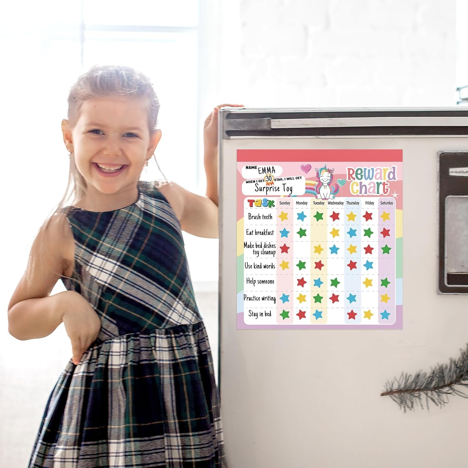 Reward Chart for Kids – Unicorn Magnetic Kids Behavior Chart, Pad with 26 Cho…
