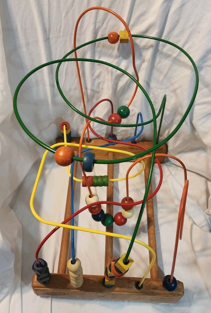 Vintage Anatex Rollercoaster Bead Maze Wood Wire Toy Large LA Calif USA 1970s