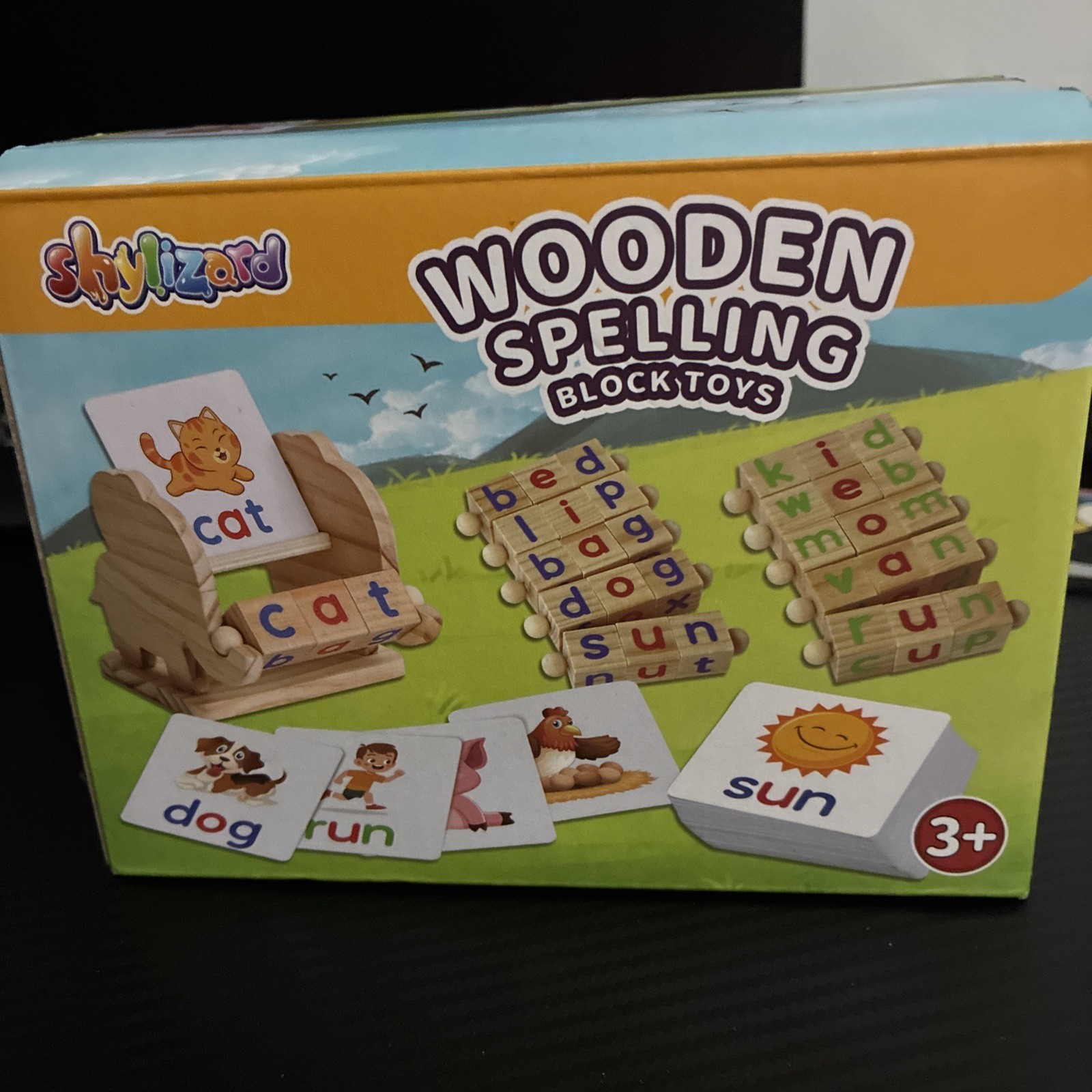 Wooden Reading Blocks Short Vowel Rods Spelling Games, Flash Cards Rotating