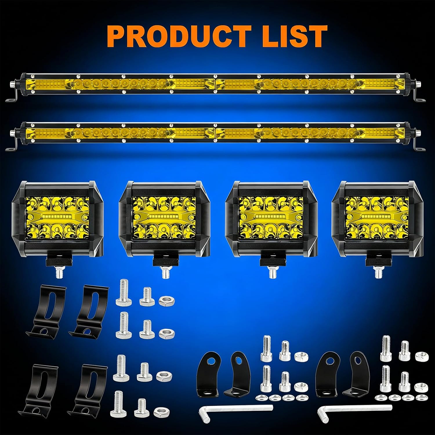 LED Light Bar Kits 21 Inch 204W Slim Light Bars 2PCS LED Pods 4Inch 60W (Amber 2