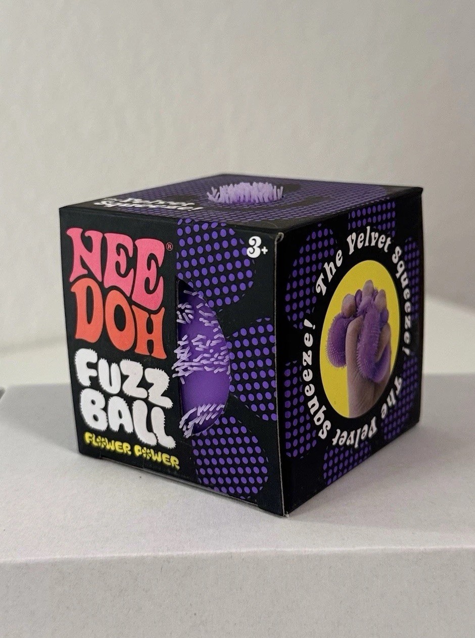 Schylling NeeDoh Fuzz Ball Flower Power Velvet Squeeze, AUTHENTIC Purple Edition