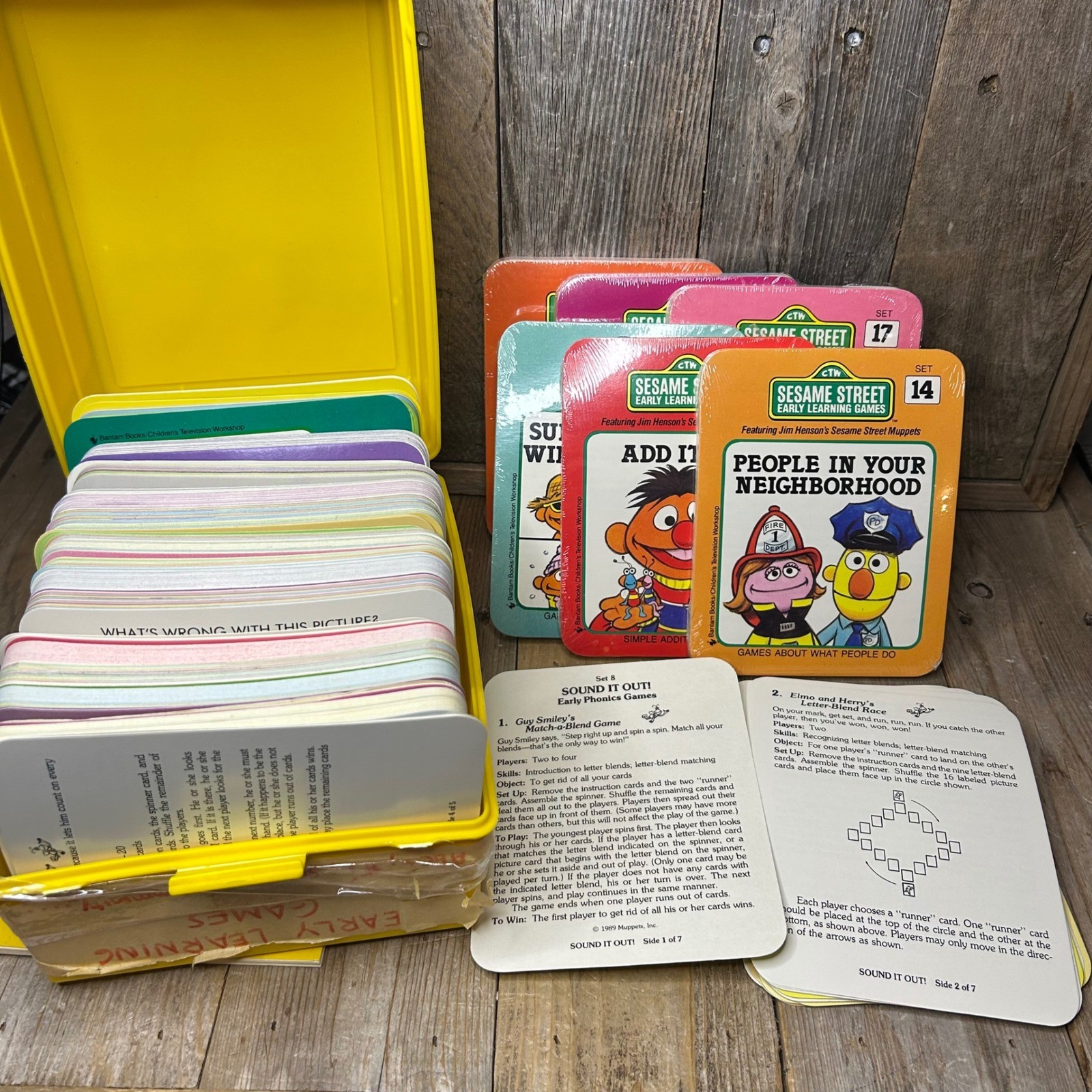 Vintage 1989 Sesame Street Early Learning Games Card Set Muppets Yellow Case CTW