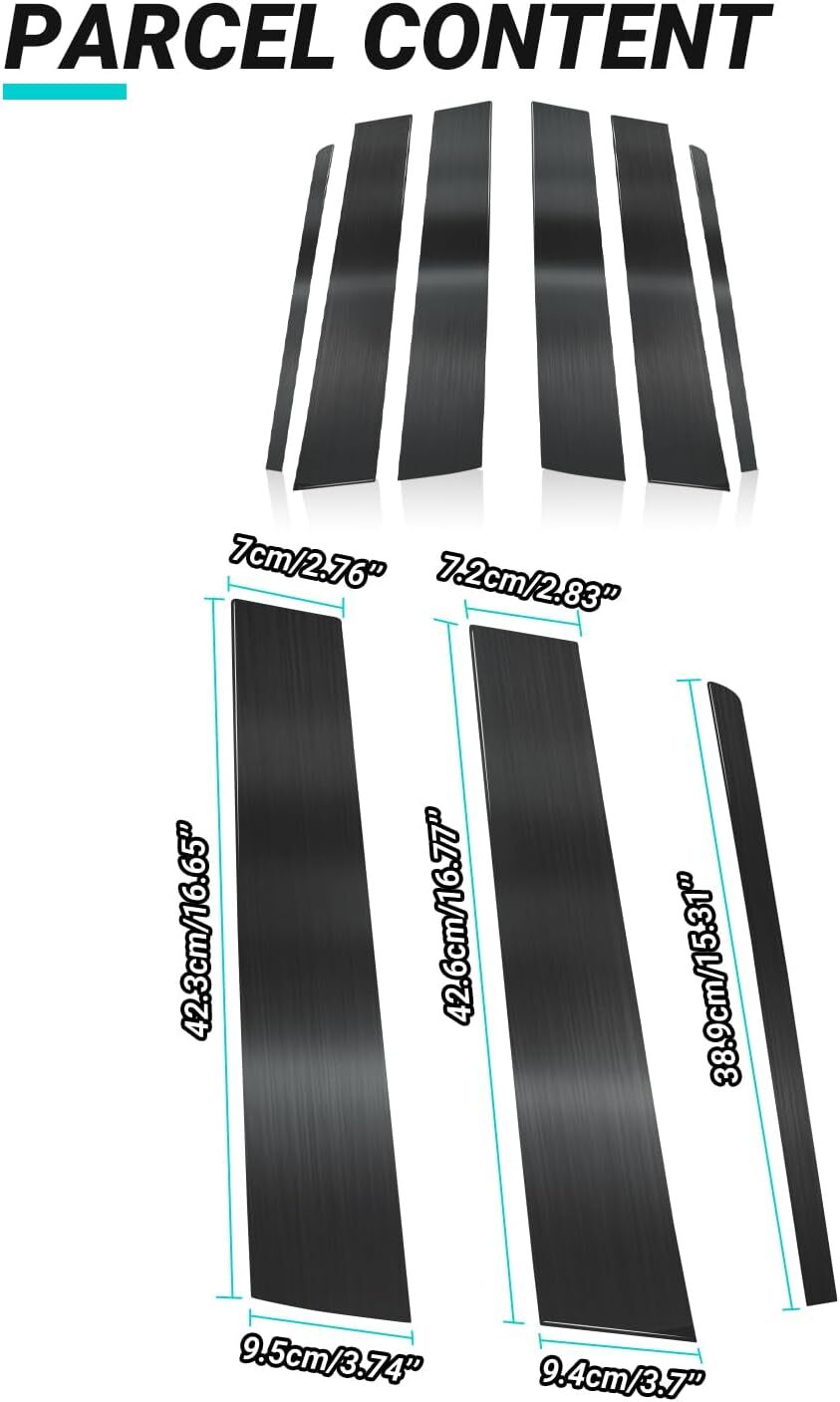 Stainless Steel Glossy Black Pillar Posts Window Center Door Molding Trim Cover