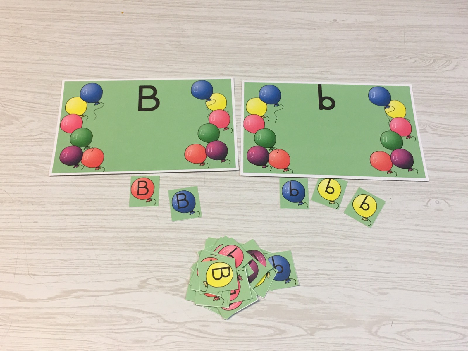 Balloon B Sort – Uppercase Lowercase -Laminated Activity Set – Teaching Supplies
