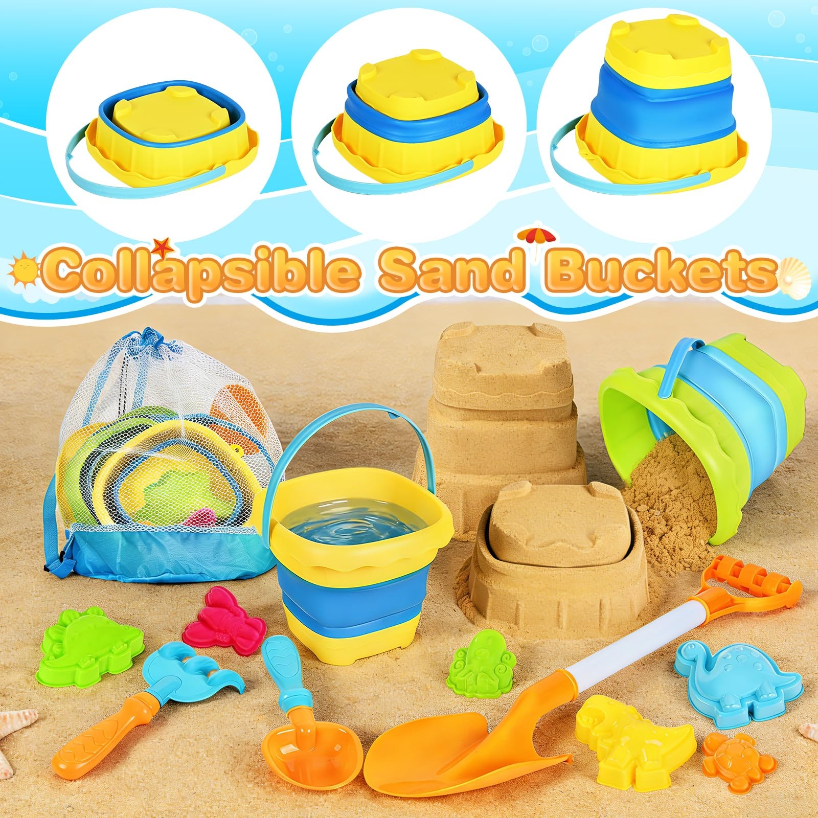 SpringFlower Beach Sand Toys for Kids, with 2 Small, Multicolored