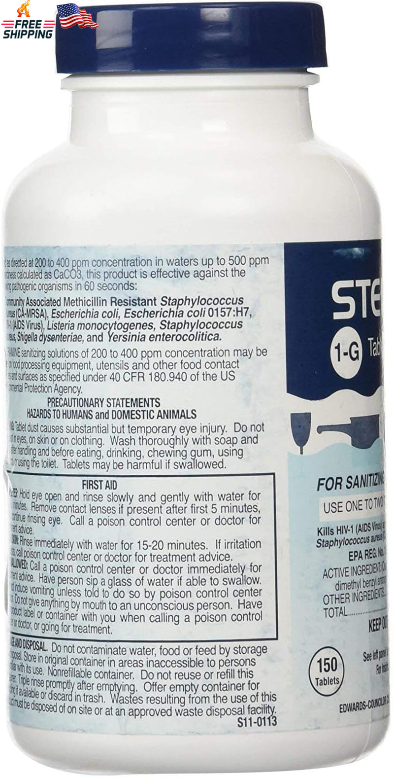Edwards-Councilor S150E48 Steramine Sanitizer Tablets (Sanitabs) 150 Count Bottl