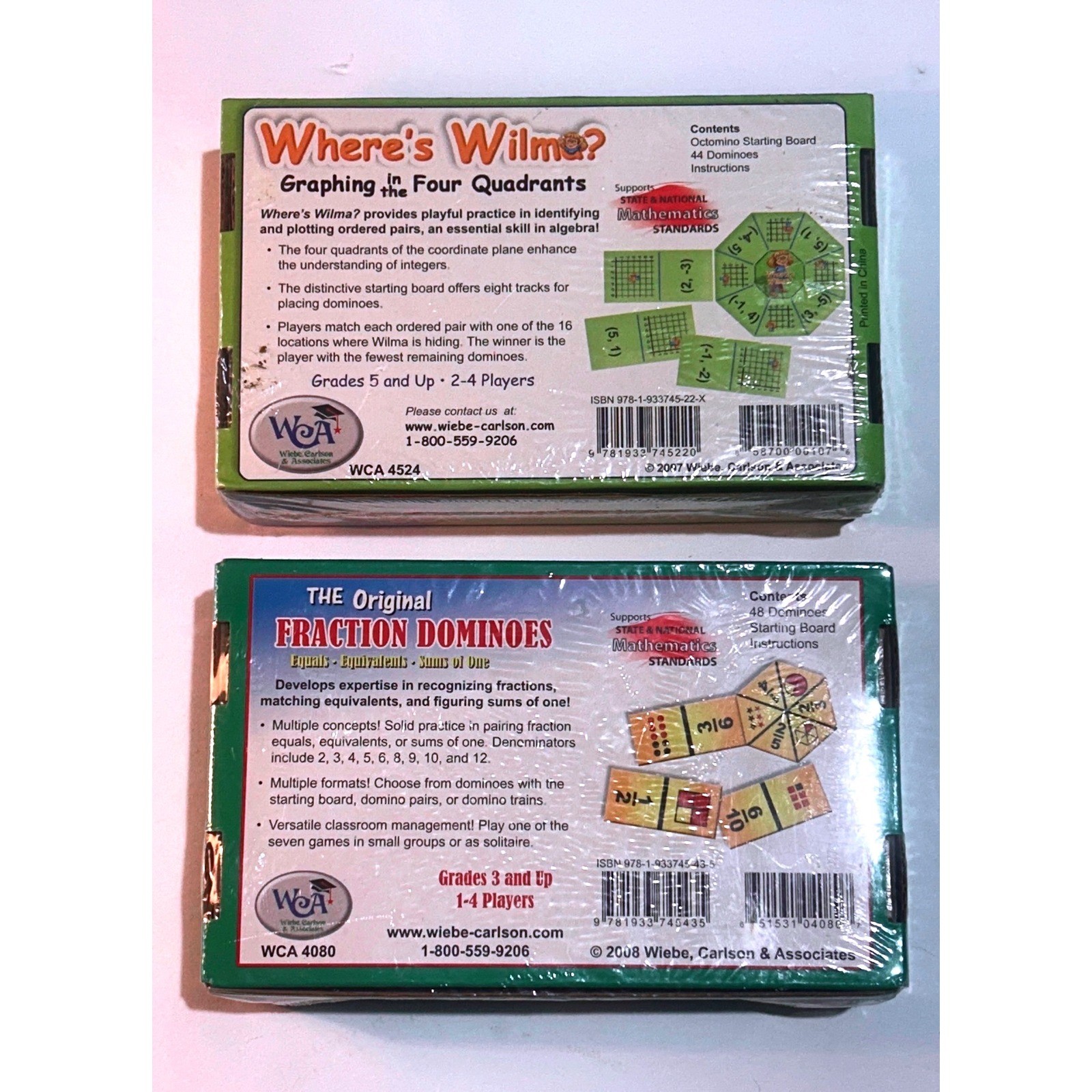 2 Math WCA Learning Games Where’s Wilma Graphing Original Fraction Dominoes New