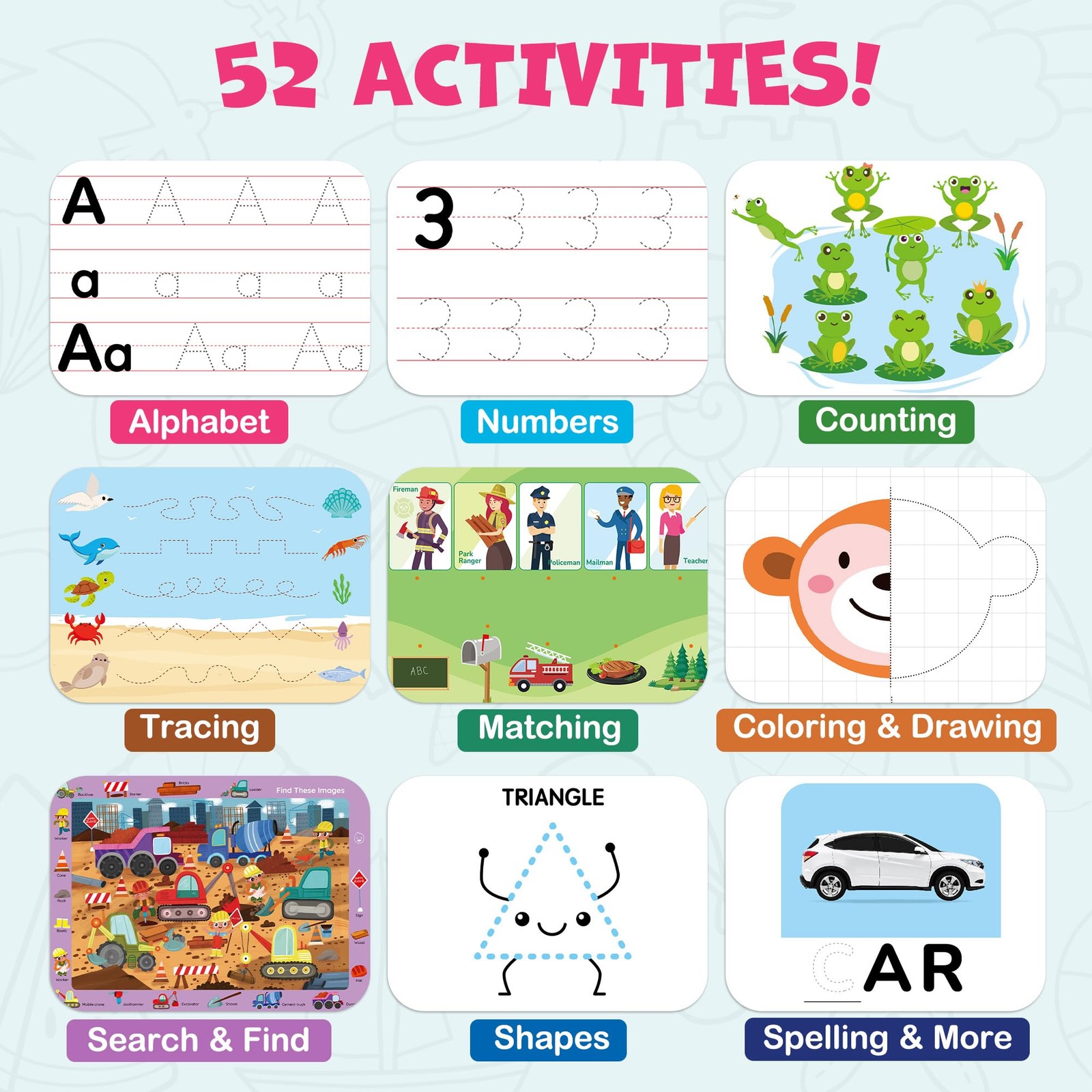 Preschool Learning Activities, 52 Pages, Tracing Books for Ages 3-5, Kinderga…