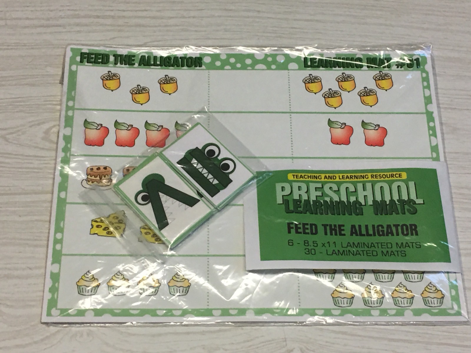Feed The Alligator- Set of 6 Learning Mats /35 Cards – Laminated Activity