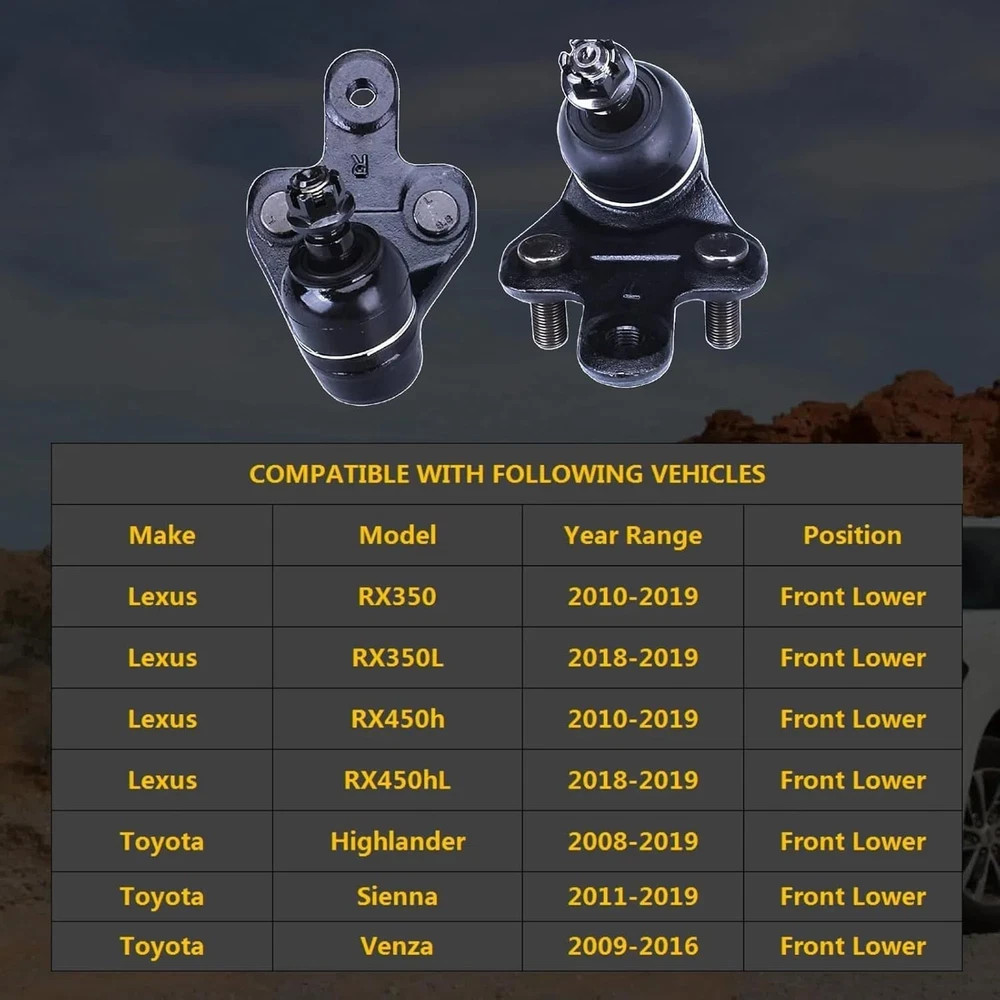 2pc Front Lower Ball Joint Kit K500187 K500188 for Toyota Highlander 2008-2019,.