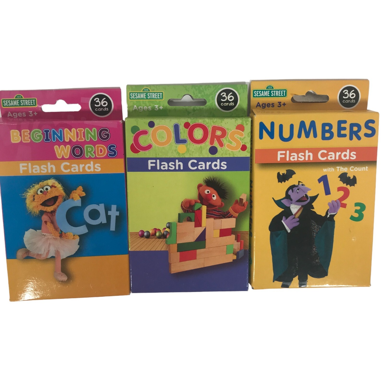 Sesame Street Numbers Beginning Words Colors Flash Cards 3 Packs Of 36 Cards