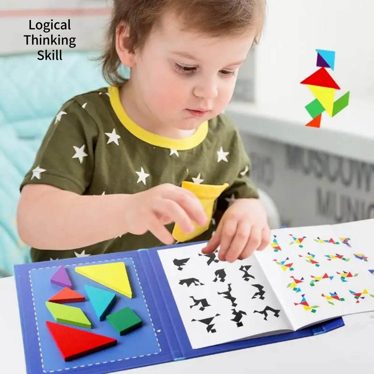 Children Wooden Magnetic Tangram Puzzle Game Toy Educational Book Kids Gift Toy