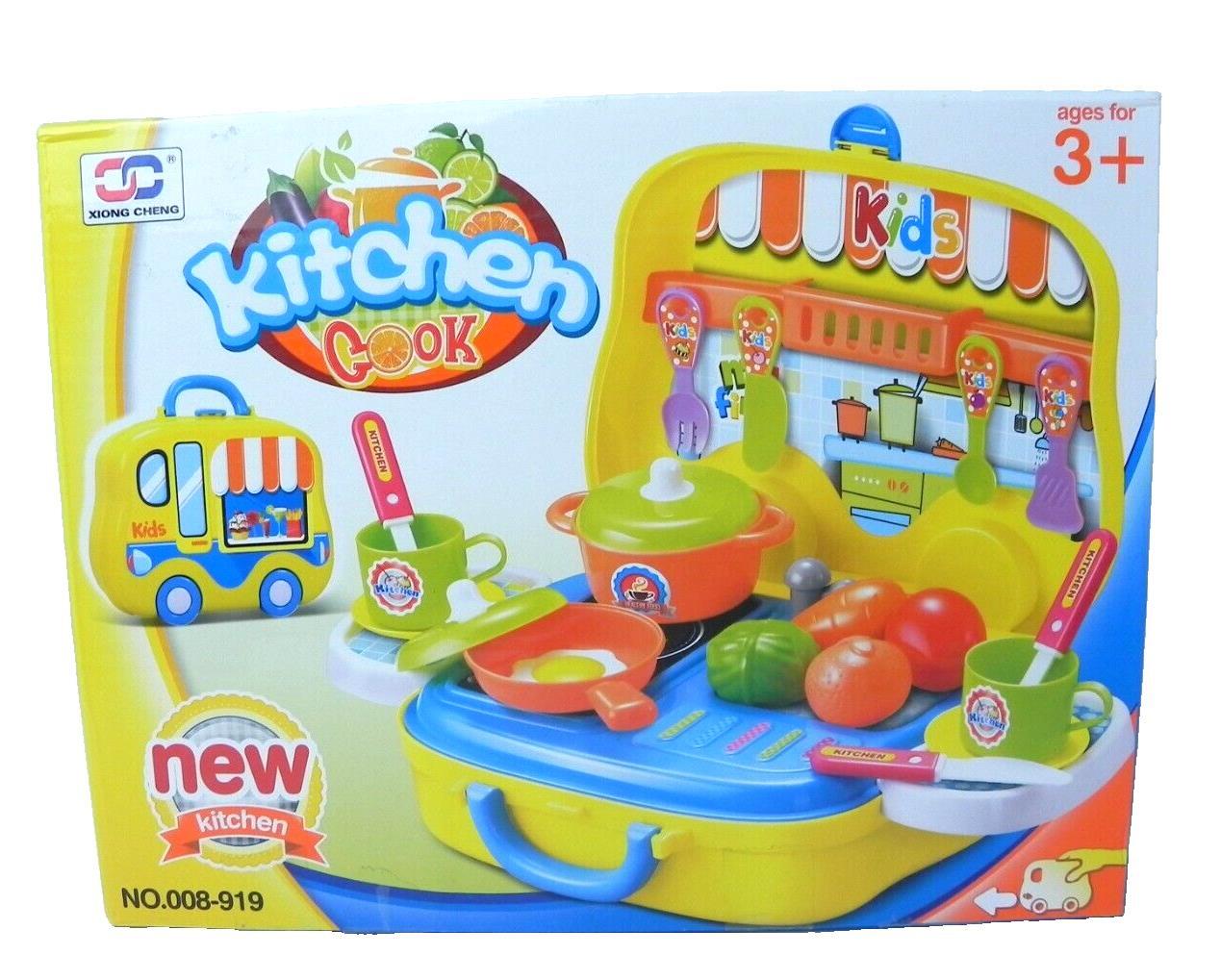 Kitchen Cook Playset Storage Case Pots Pans Veggies Educational Toy Pretend Play