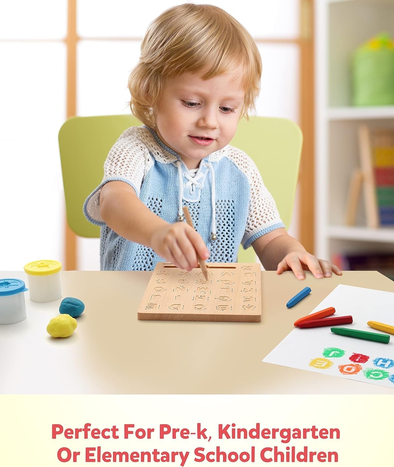 Double-Sided Wooden Alphabet Tracing Board for 3-6 Olds – Fine Motor Skills