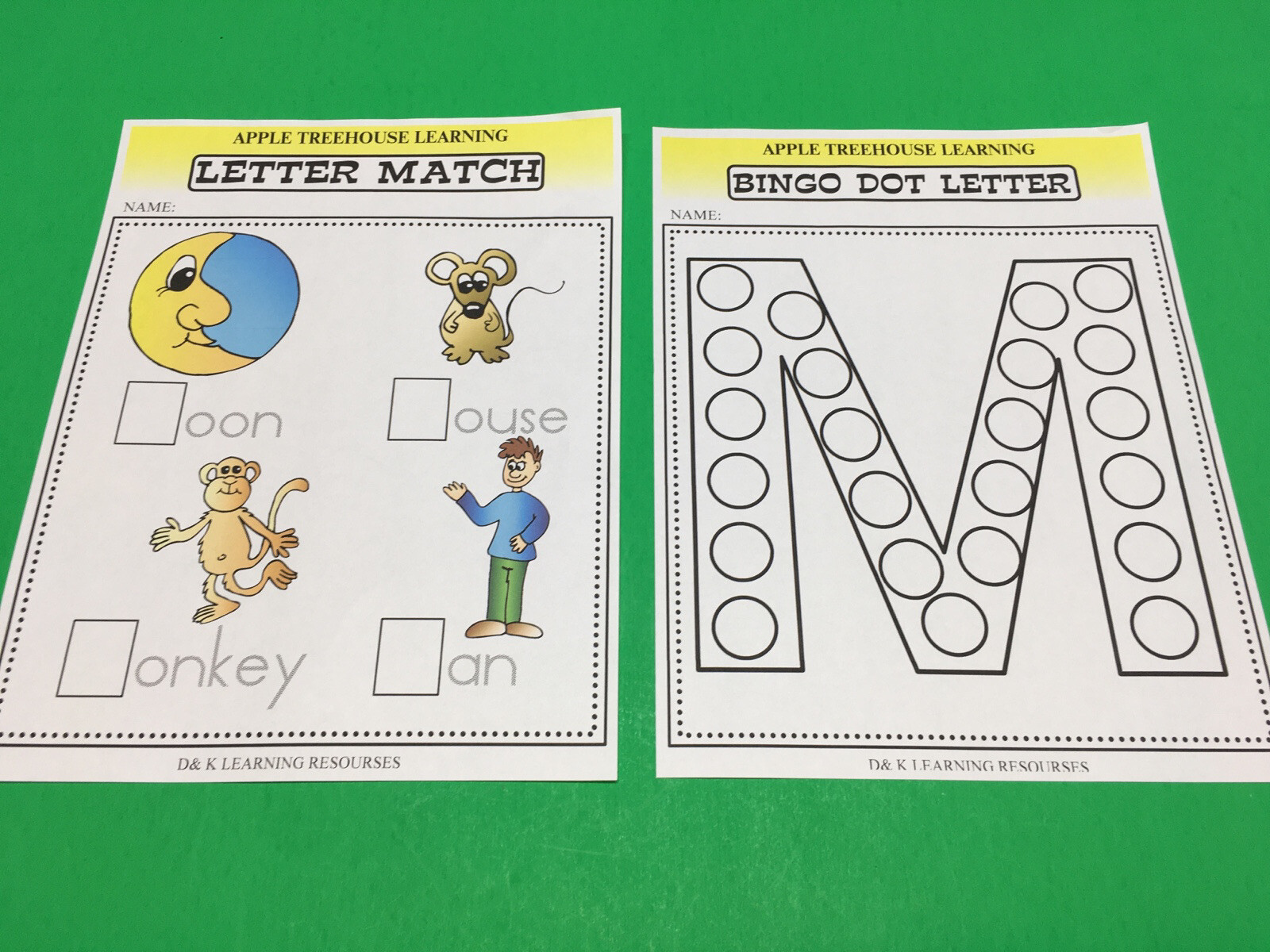 Letter Mm – Apple Treehouse Worksheets – Preschool Teaching supplies 20pgs