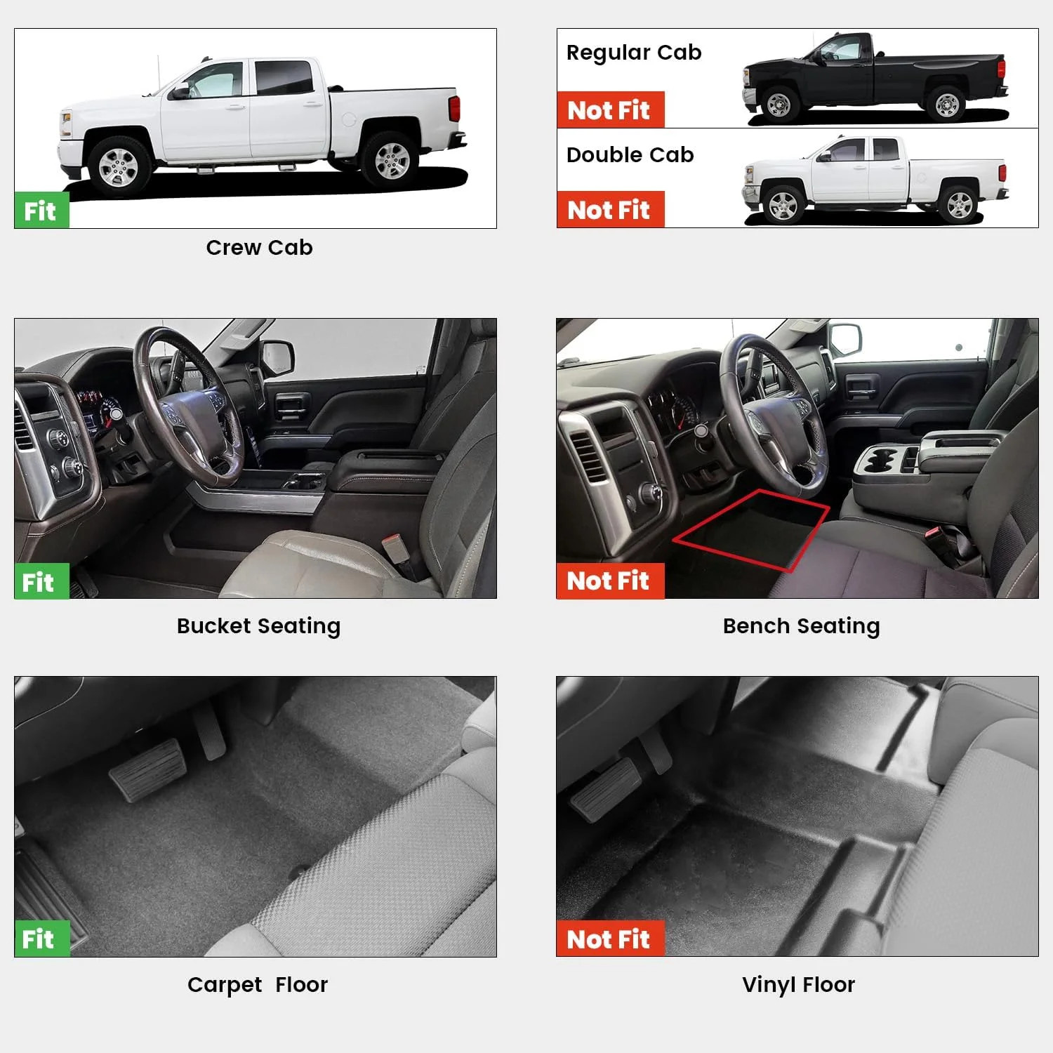 LASFIT Floor Mats 2014-2018 for Chevrolet Chevy Silverado/GMC Sierra 1500 Only C