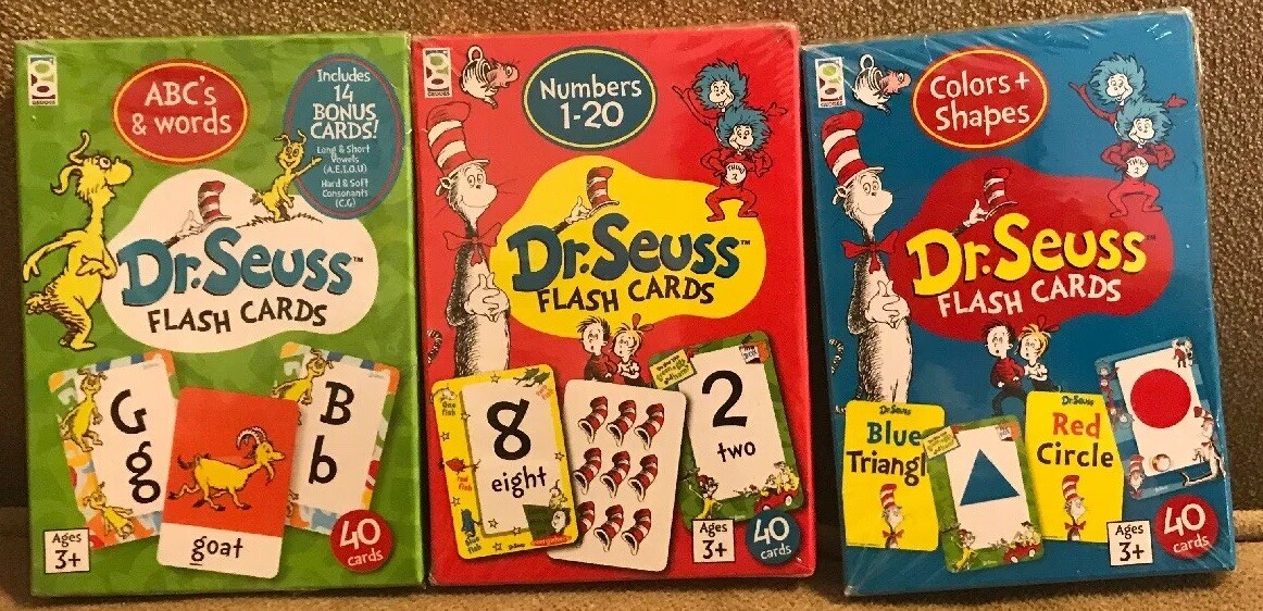Dr. Seuss Flash Cards Lot Of 3 Numbers, ABCs, and Colors & Shapes Sealed Packs