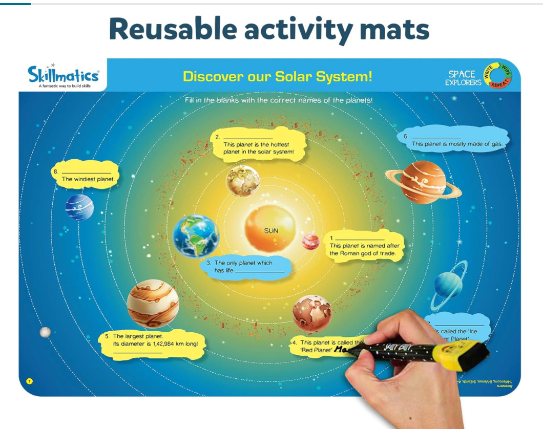 SKILLMATICS Space Explorers Write and Wipe Activity Mats 6-9 yrs. (SEALED)