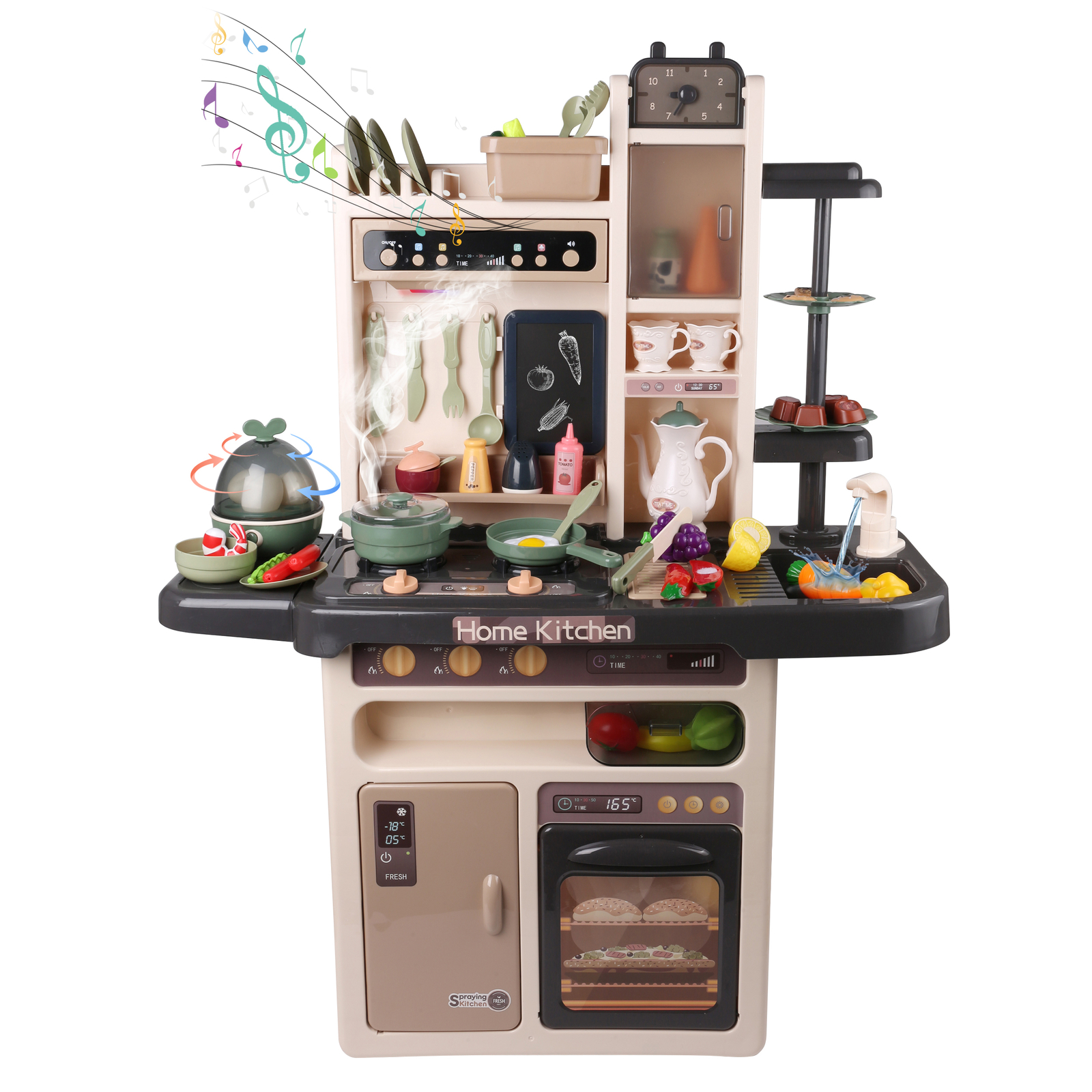Realistic Kitchen Toy Set for Kids with Lights, Music, Steam & Accessories 65Pcs