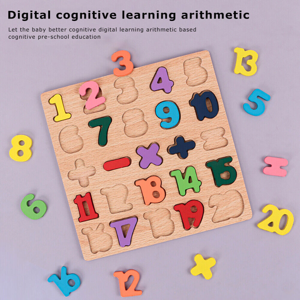 Wooden Alphabet Letters Numbers Learning Educational Jigsaw Puzzle Kids Baby Toy