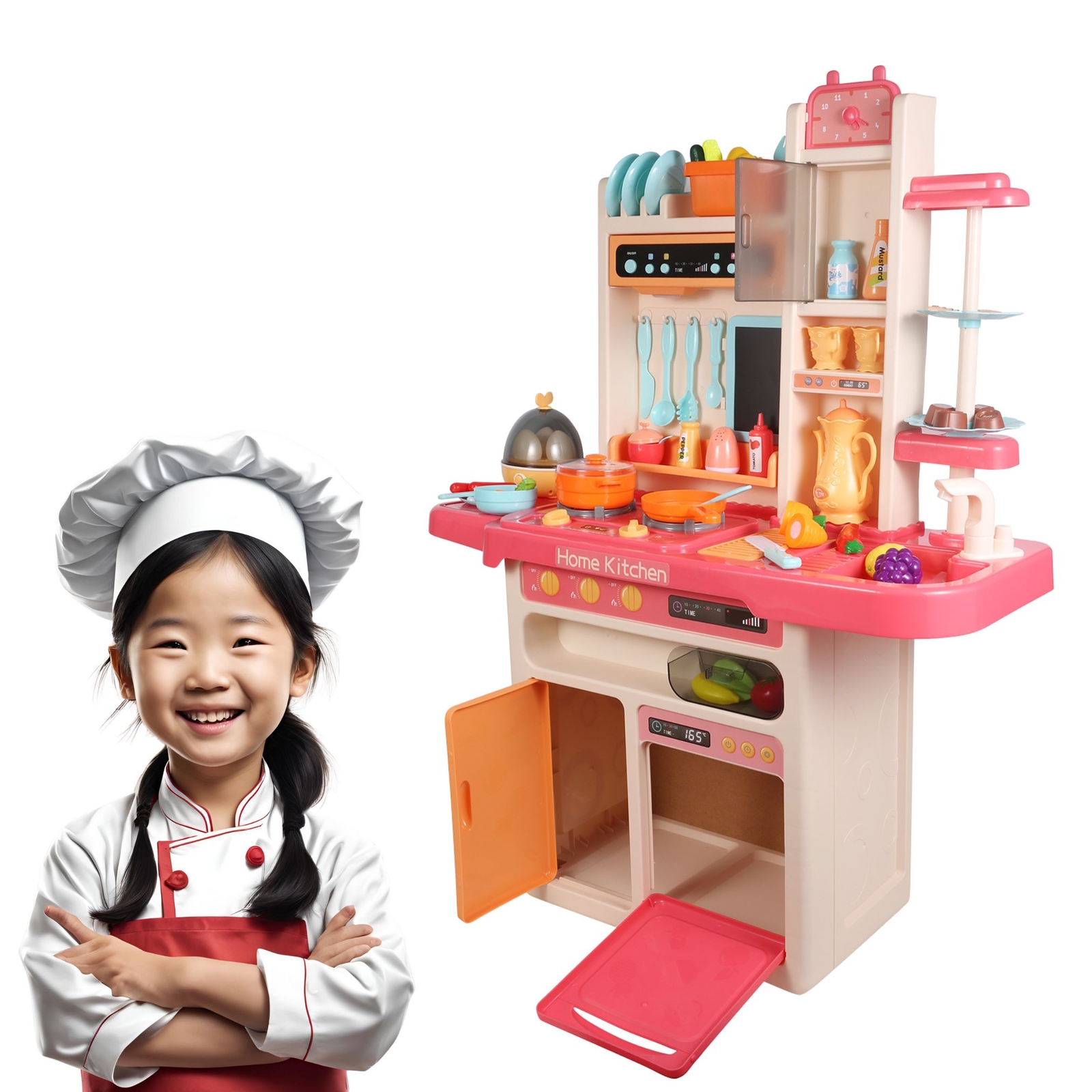 Realistic Kitchen Toy Set for Kids with Lights, Music, Steam & Accessories 65Pcs