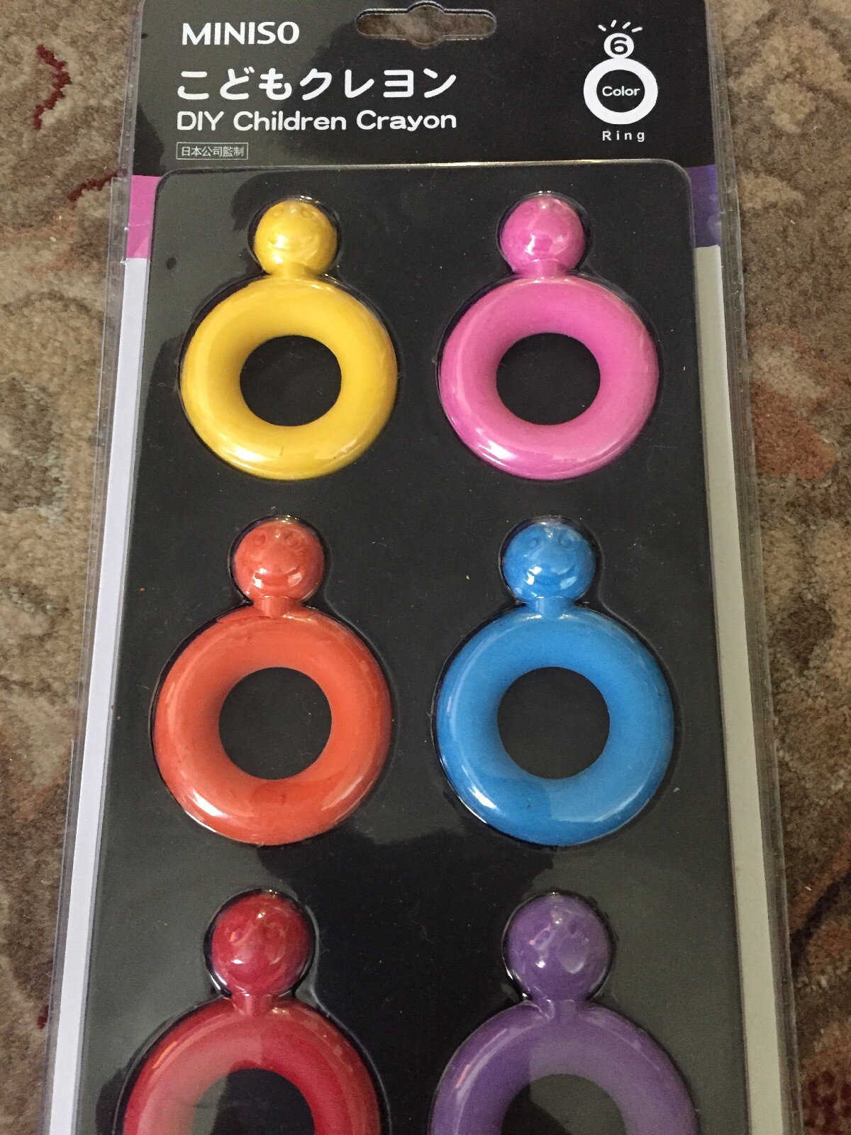 Miniso Japan DIY Childrens Crayons (6 Ring Shaped) New Sealed In Package Life