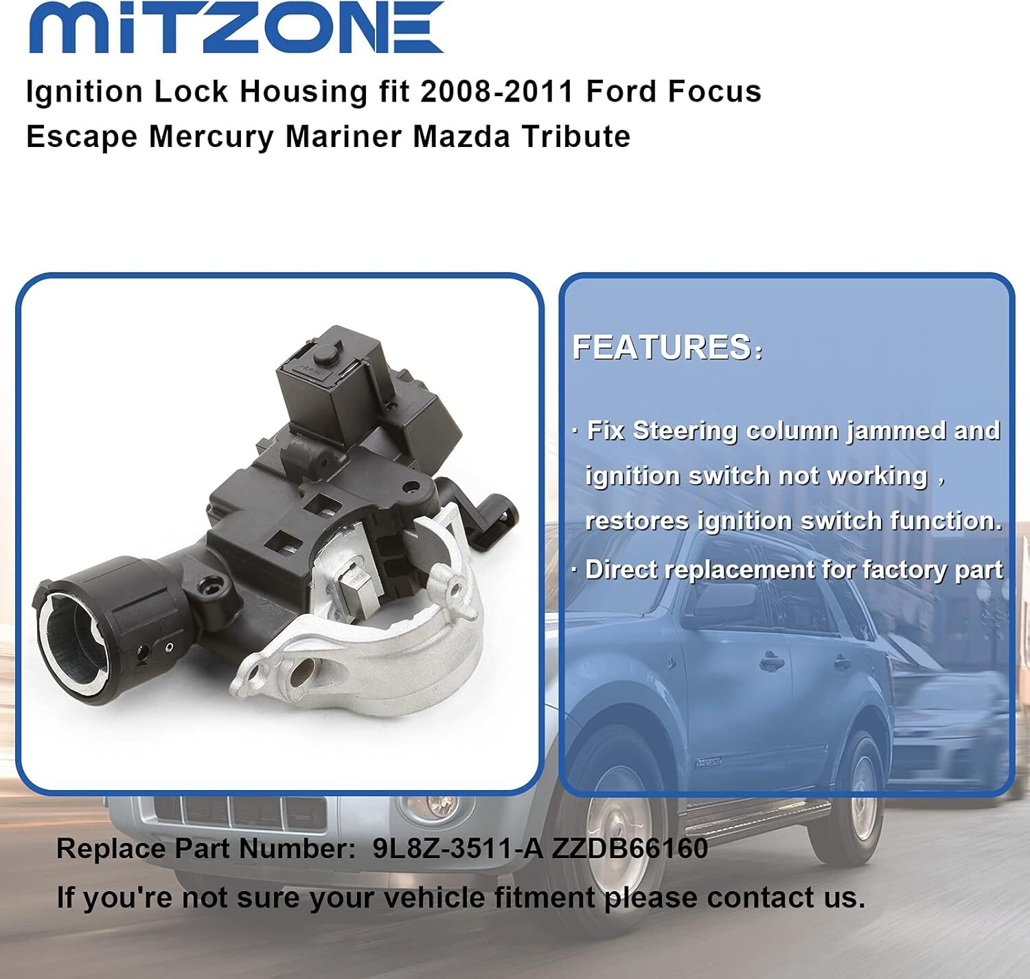 MITZONE Ignition Lock Housing with Bolt Compatible with 2008-2011 Ford Focus